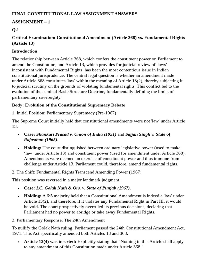 FINAL CONSTITUTIONAL LAW ASSIGNMENT ANSWERS | PDF | Justice | Crime ...