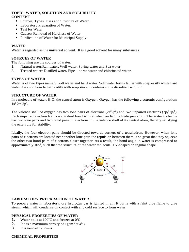 Water, Solution and Solubility Note and Questions | PDF | Solubility ...