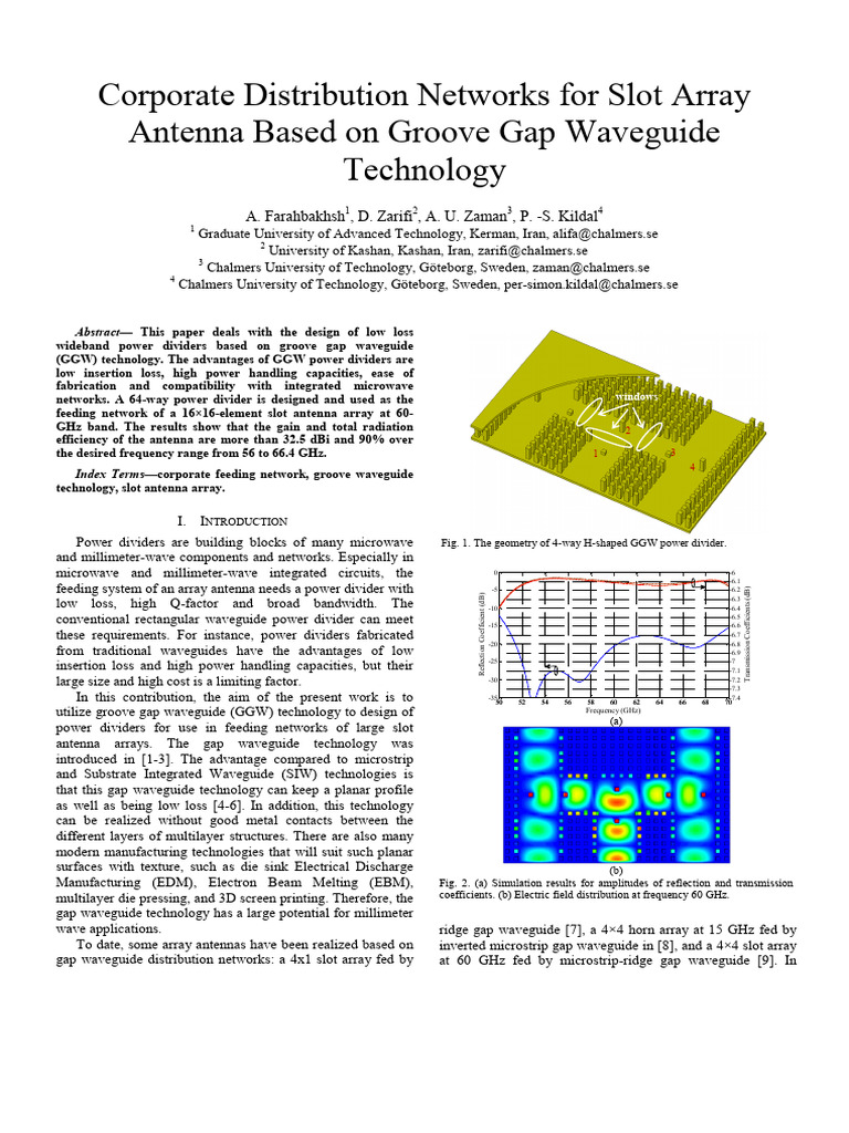 Corporate Distribution Networks for Slot Array Antenna Based on Groove ...