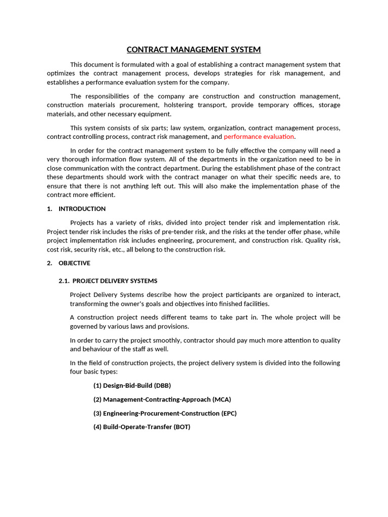 Contract Management System | PDF | Risk Management | Risk