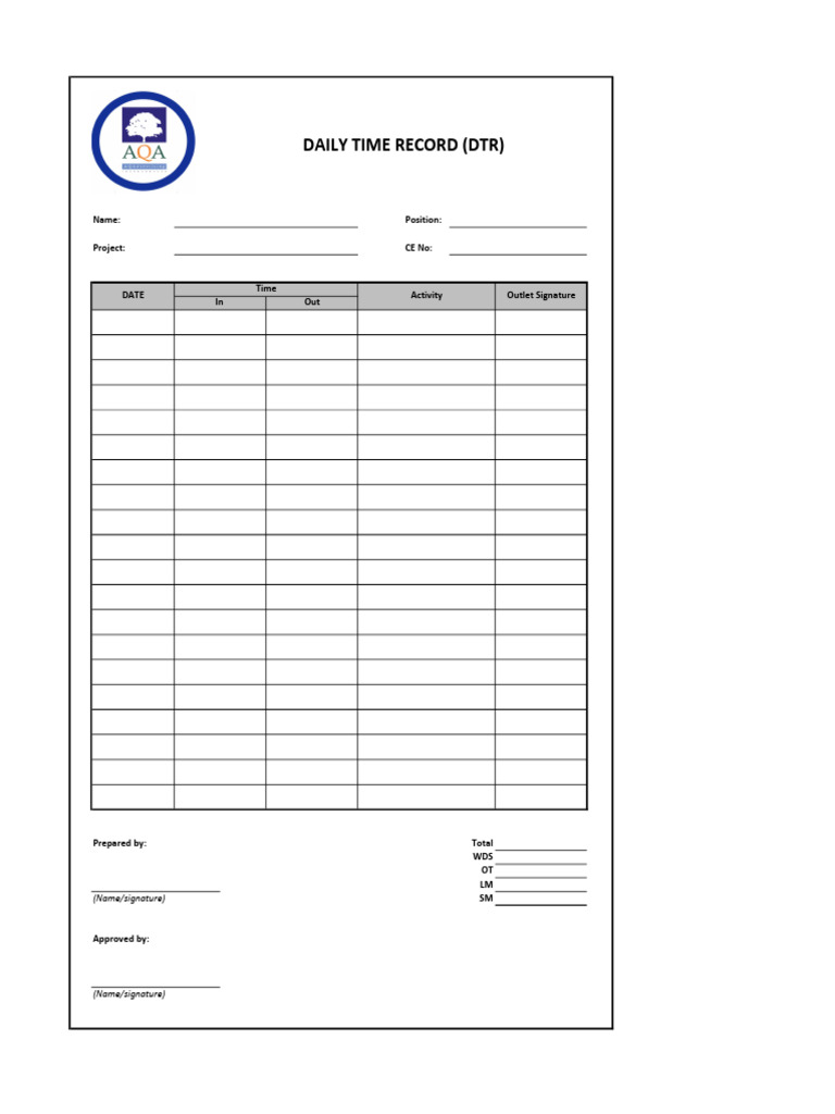 Template Daily Time Record | PDF