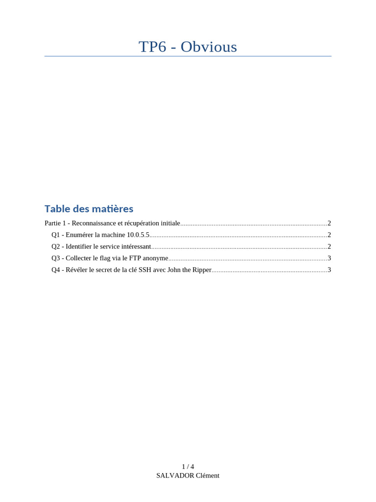 TP6 - Obvious: Table Des Matières | PDF | Protocole de transfer de ...