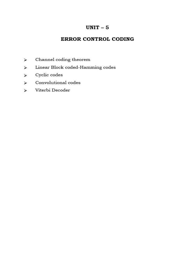 Unit 5 Error Control Coding L | PDF | Error Detection And Correction ...