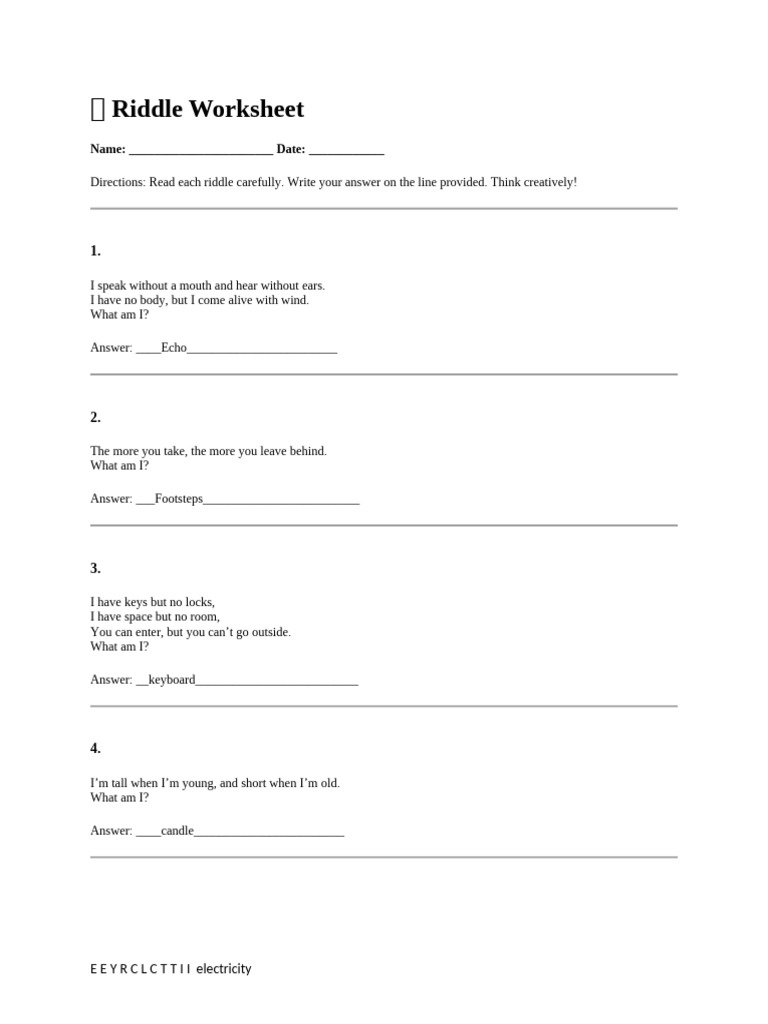 ? Riddle Worksheet-2 | PDF