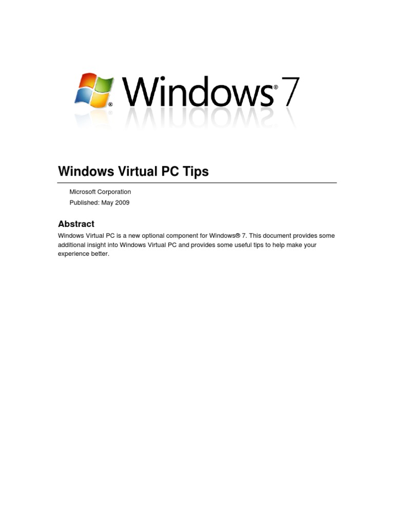 Windows Virtual PC Tips | PDF | Windows 7 | Microsoft Windows