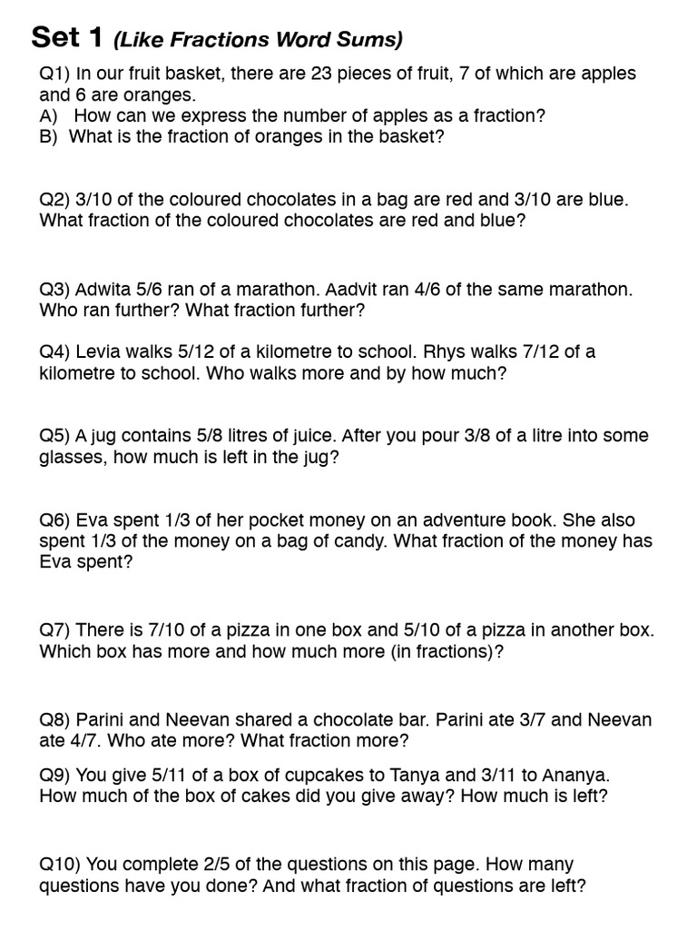 Fractions Word Sums for Children | PDF | Desserts