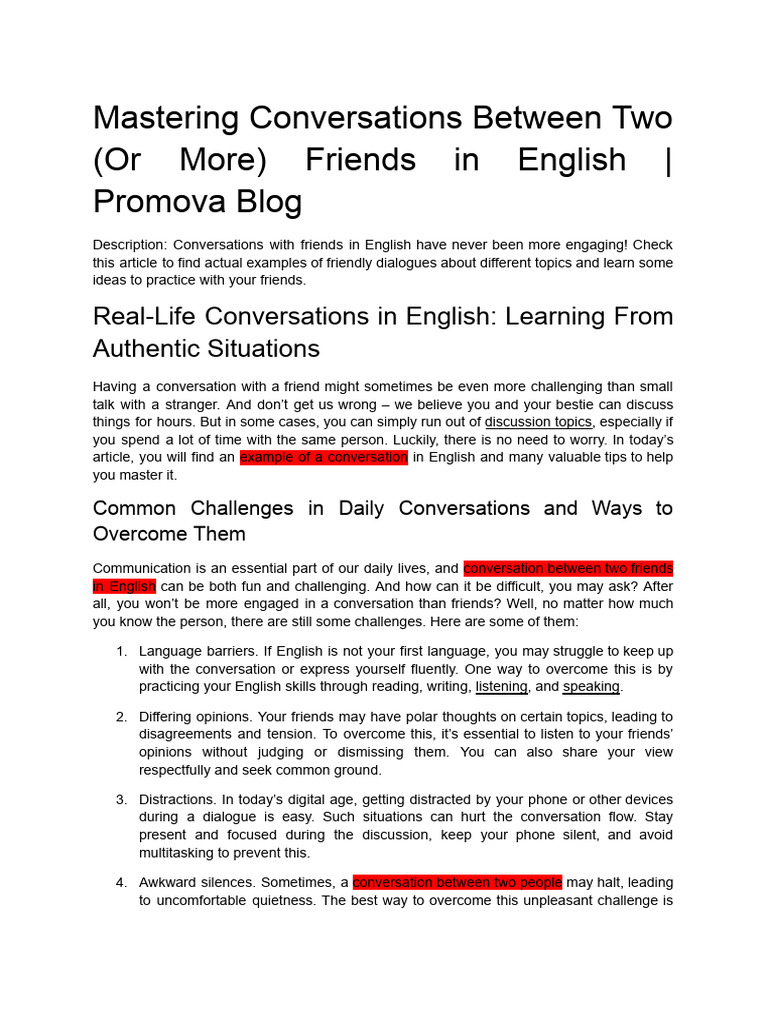 Conversations Between Two Friends in English 12k | PDF | Conversation ...