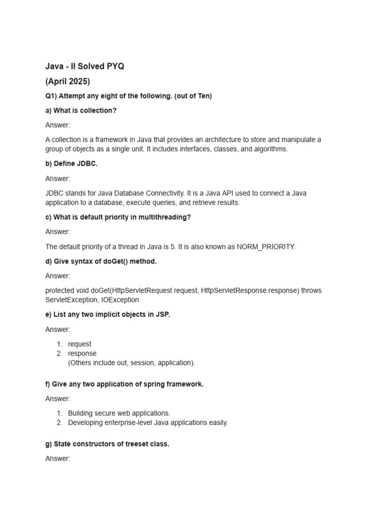 Java - II Solved PYQ | PDF | Spring Framework | Java (Programming Language)