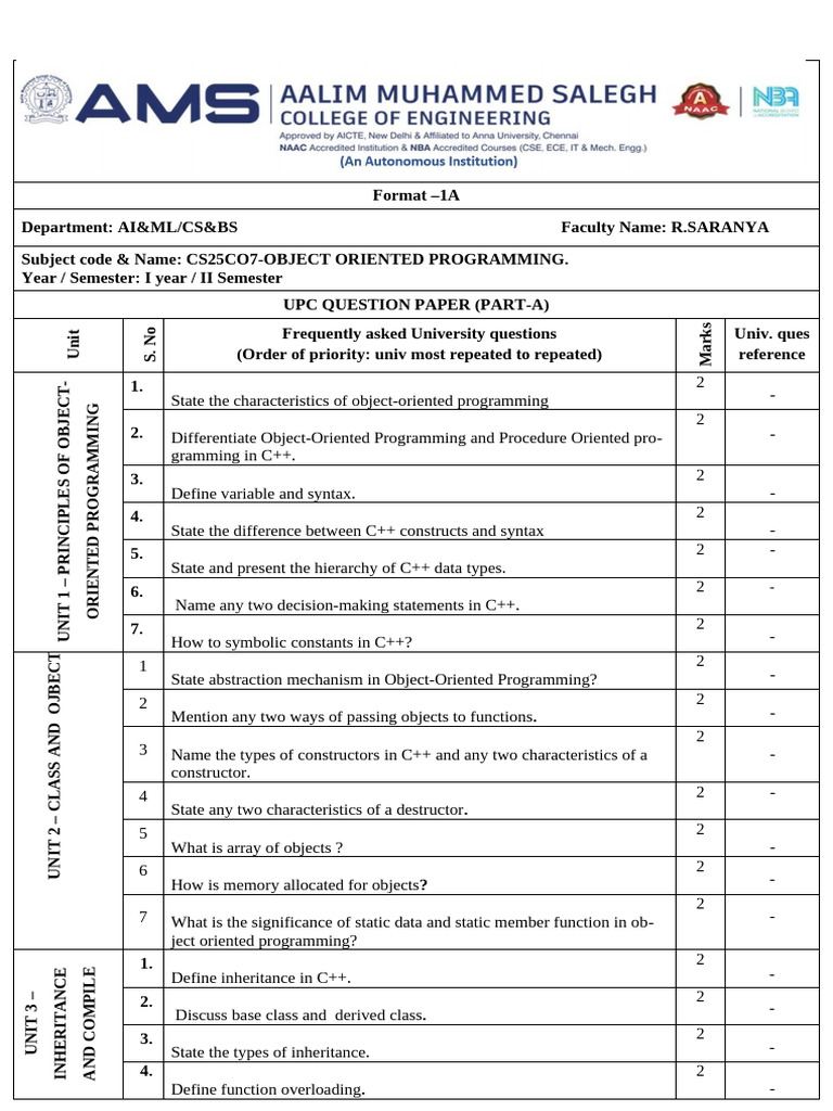 UPC Format - 1 a Object Oriented Programming-1 | PDF | Method (Computer ...