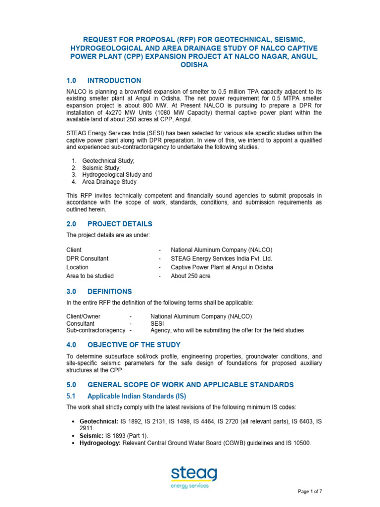 RFP NALCO Geotechnical Seismic Hydro Drainage | PDF | Hydrogeology ...