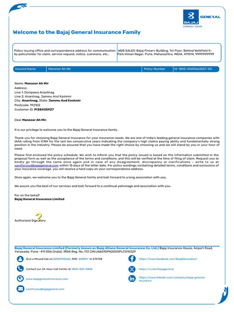 PolicyDocument-1154577342 | PDF | Insurance | Cheque