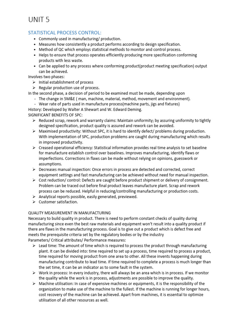 QMS Unit 5 SPC | PDF