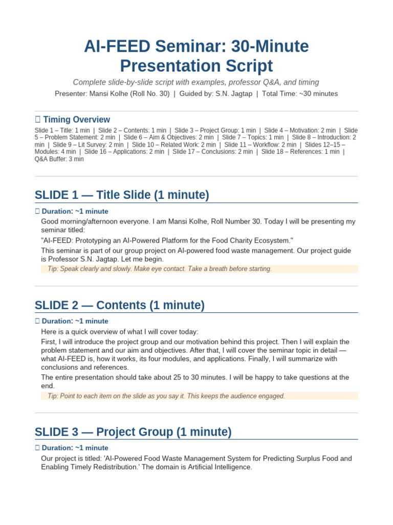 AI FEED Presentation Script | PDF | Artificial Intelligence ...