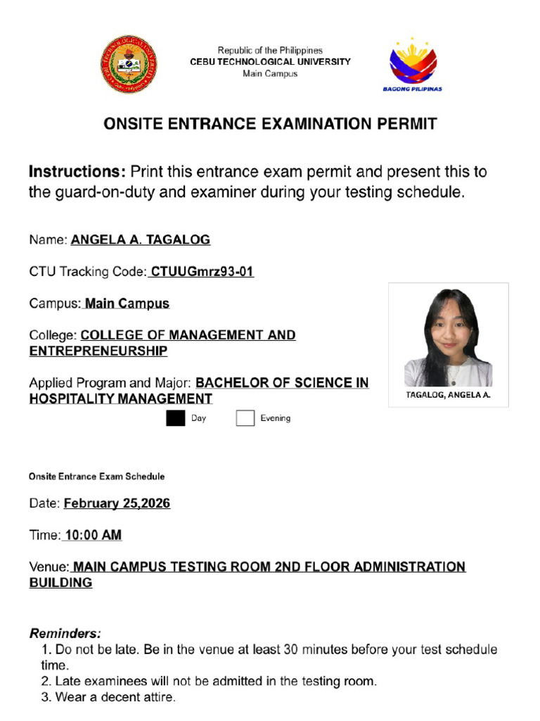 Entrance Test Permit | PDF