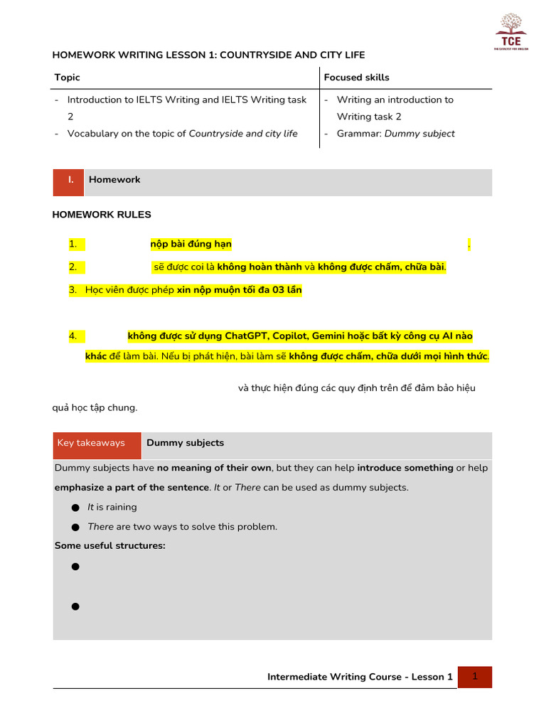 [Inter03-1] Homework Writing Lesson 1 | PDF | Linguistics | Syntax