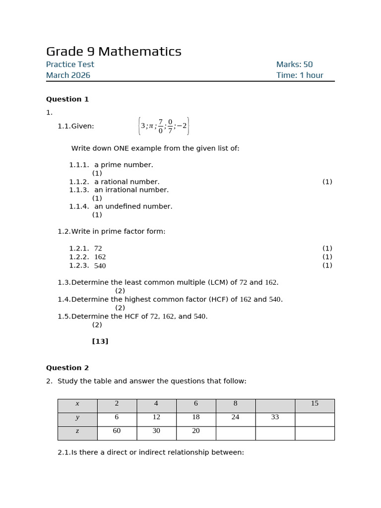 Grade 9 PracticeTest - March2026 | PDF | Numbers | Elementary Mathematics