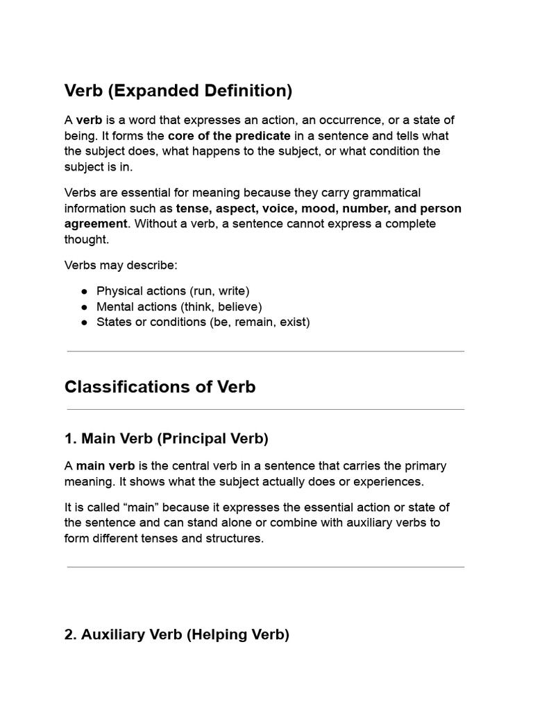 Verb (Expanded) | PDF | Verb | Subject (Grammar)