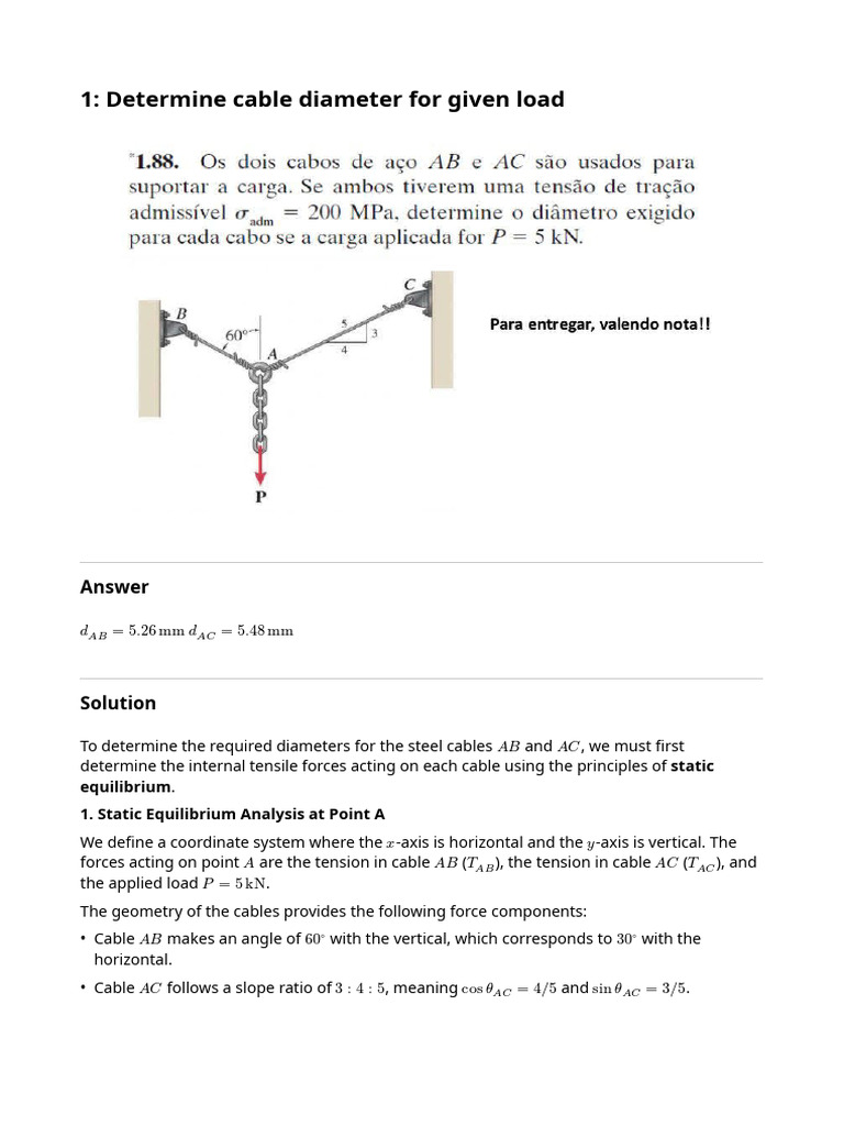 gpai-20260409-1-Determine-cable-diameter-for-given-load | PDF | Stress ...