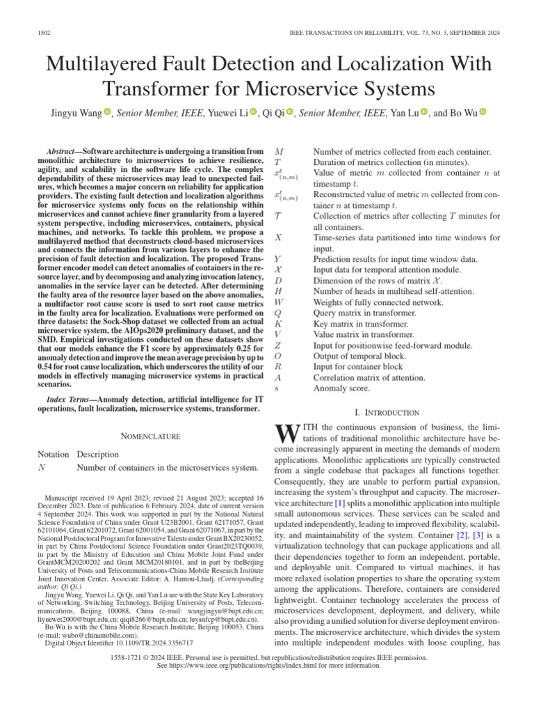 Multilayered Fault Detection and Localization With Transformer for ...