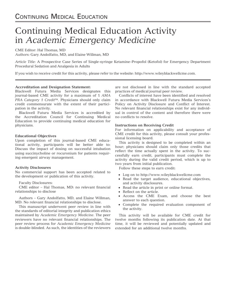 Ketofol for Emergency Department Procedural Sedation and Analgesia in ...