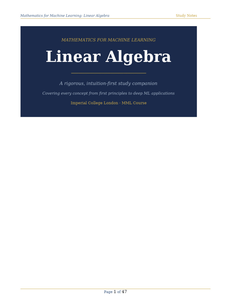 MML Linear Algebra Notes | PDF | Eigenvalues And Eigenvectors | Matrix ...