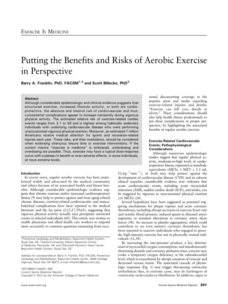 Benefits and Risks of Aerobic Exercise | PDF | Cardiovascular Diseases ...