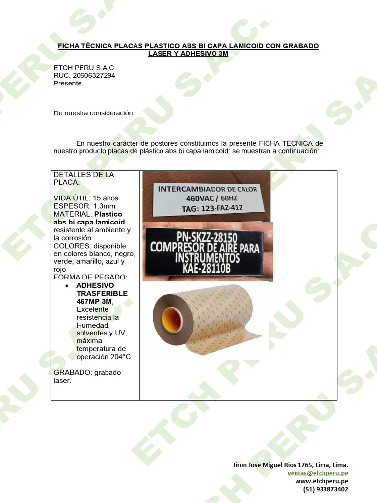 Ficha Tecnica Plastico Abs Bi Capa Lamicoid | PDF
