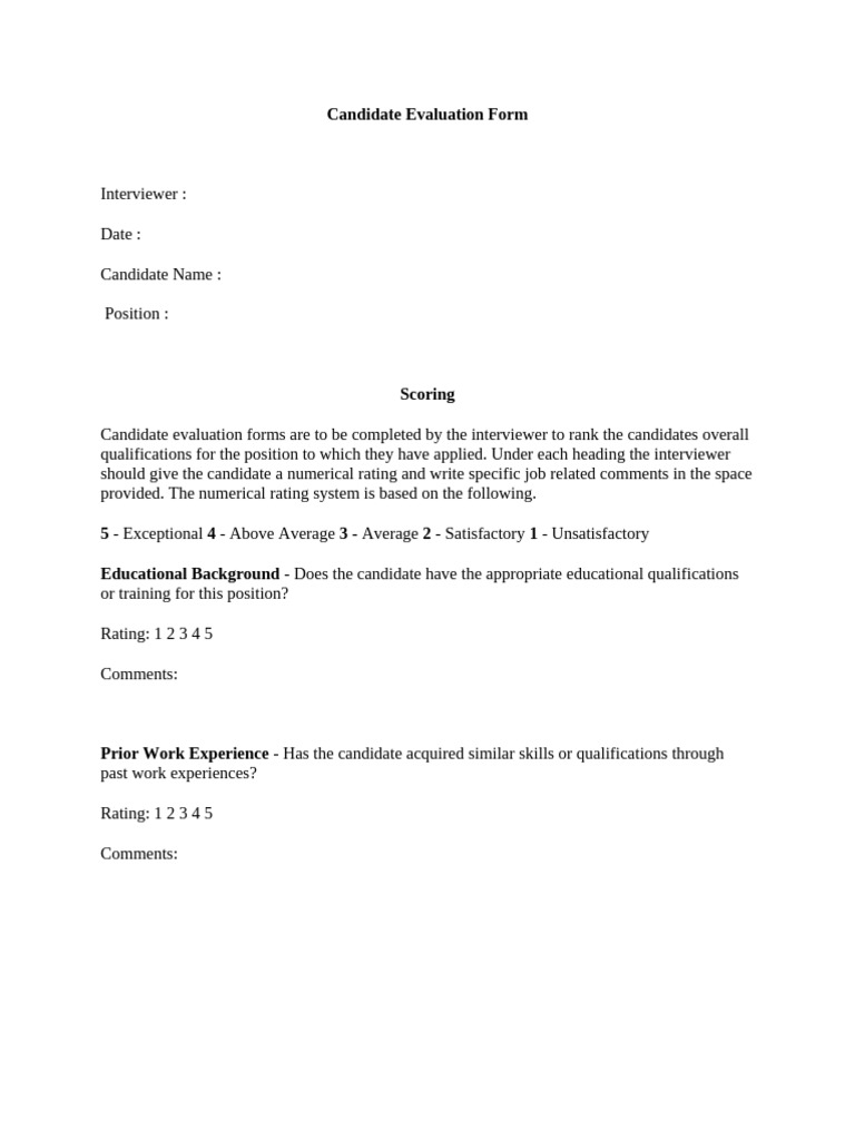 Candidate Evaluation Form | PDF | Skill | Communication