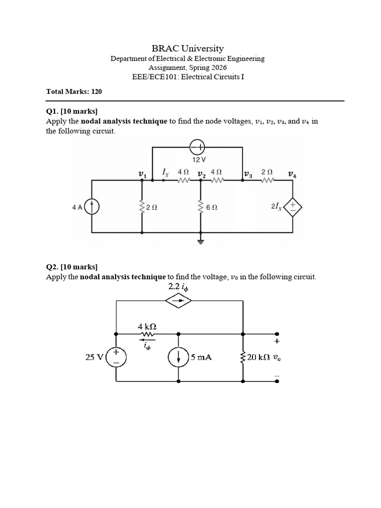 EEE ECE 101 Assignment Spring26 | PDF
