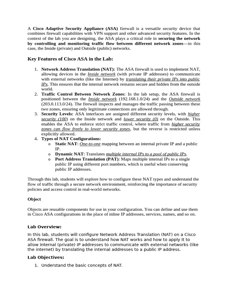1241-Lab 5 Cisco Firewall ASA NAT Lab | PDF | Firewall (Computing) | Ip ...