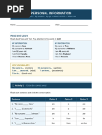Personal Information Worksheet for Students | PDF