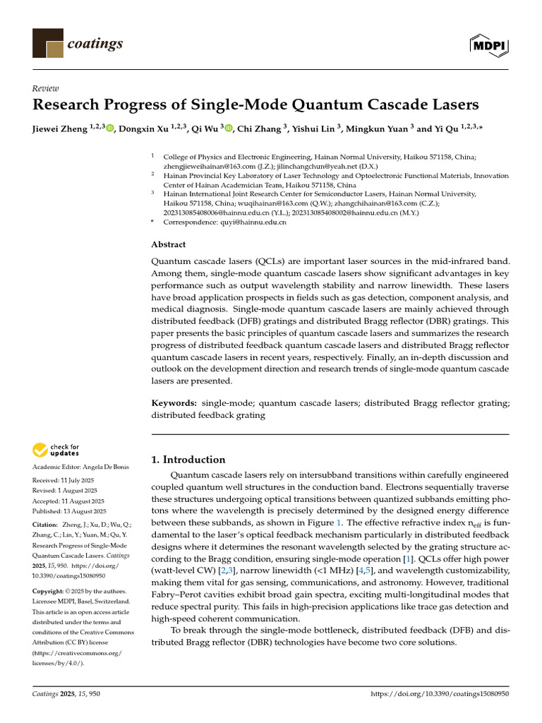 Research Progress of Single-Mode Quantum Cascade L (1) | PDF | Laser ...