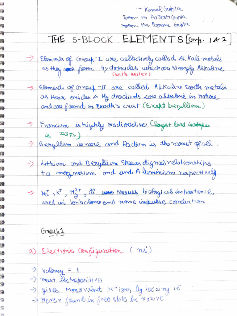s-block notes | PDF