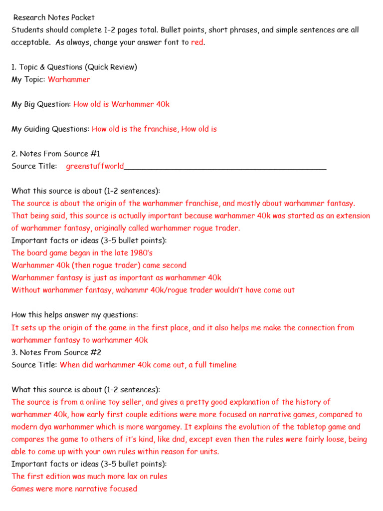 Copy of Research Notes Packet | PDF
