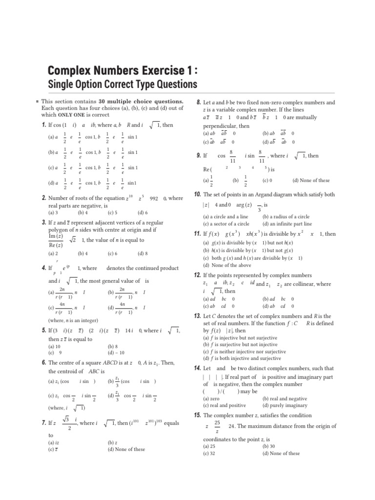 1. Complex Numbers Exercises | PDF | Mathematical Analysis | Euclidean ...