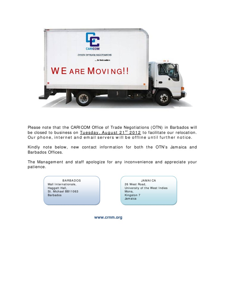 OTN Barbados Office Relocation Notice | PDF