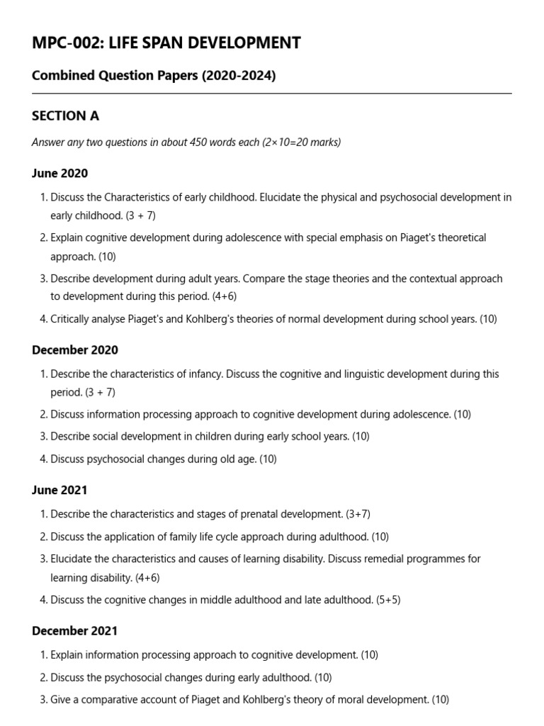 Combined Question Papers (2020-2024) | PDF | Cognitive Development ...