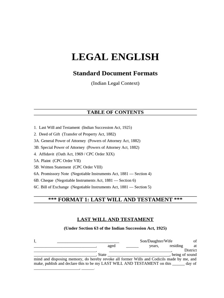 Legal Formats India | PDF | Negotiable Instrument | Common Law