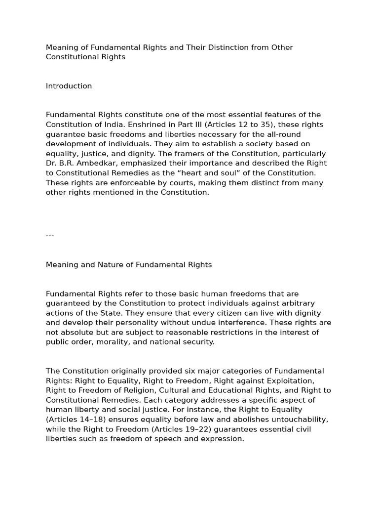 Meaning of Fundamental Rights and Their Distinction From Other ...