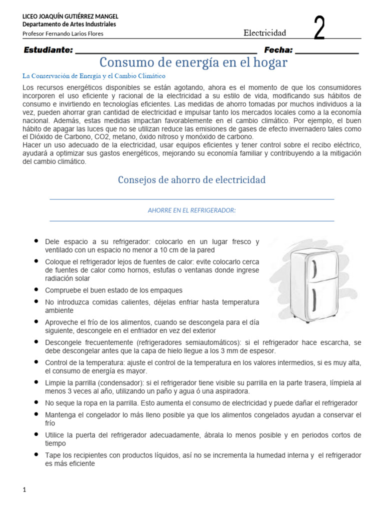 Consumo de Energia en El Hogar 2026 | PDF | Refrigerador | Secadora de ropa