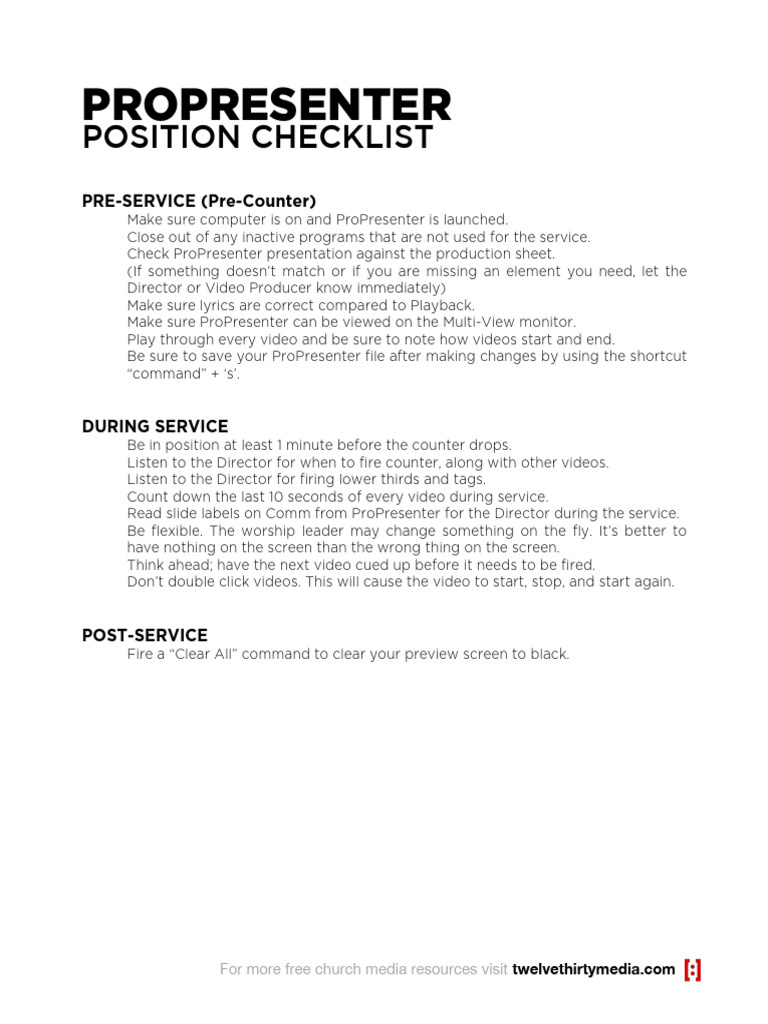 Propresenter+Checklist | PDF