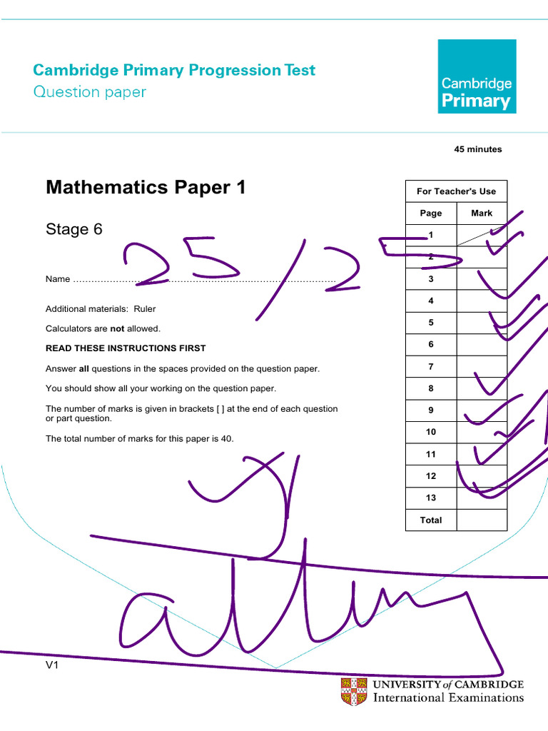 Progression Test - Stage 6 2011 Math P1 | PDF | Triangle | Angle