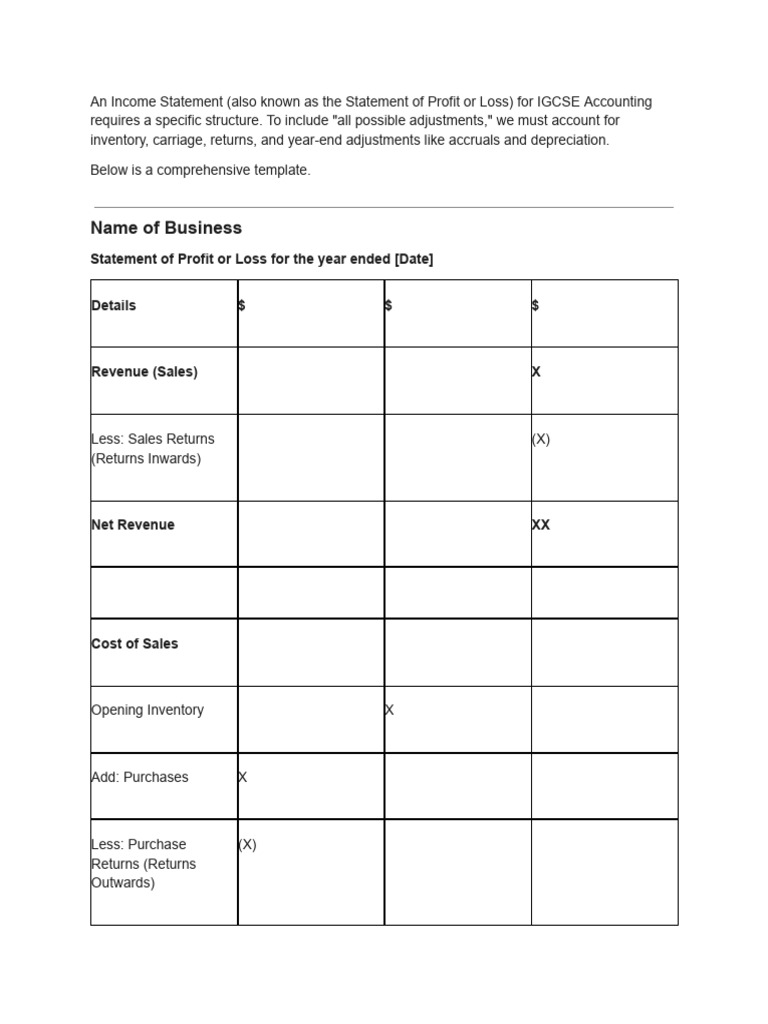 Income Statement Template With Adjustments | PDF | Expense | Cost Of ...