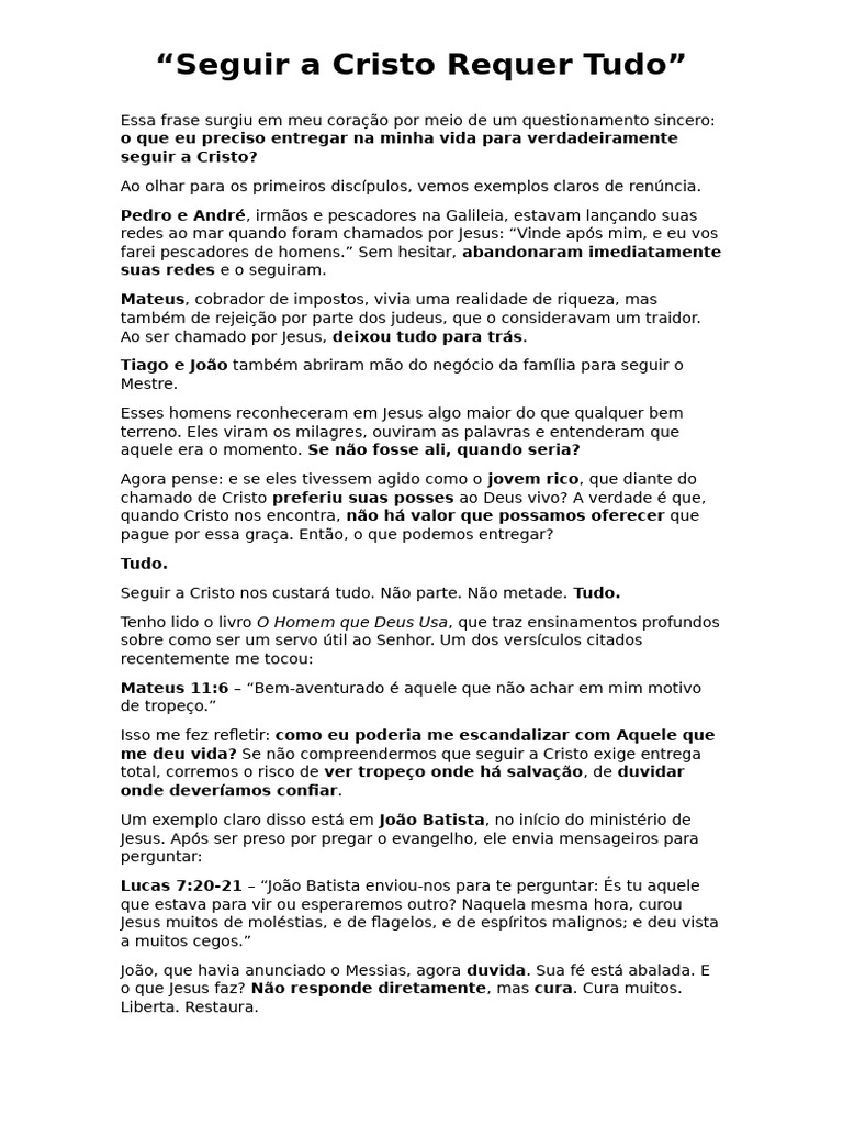 Seguir a Cristo Requer Tudo | PDF | Jesus | João Batista