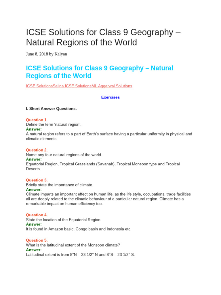 ICSE Solutions for Class 9 Geography | PDF | Temperate Climate | Tropics