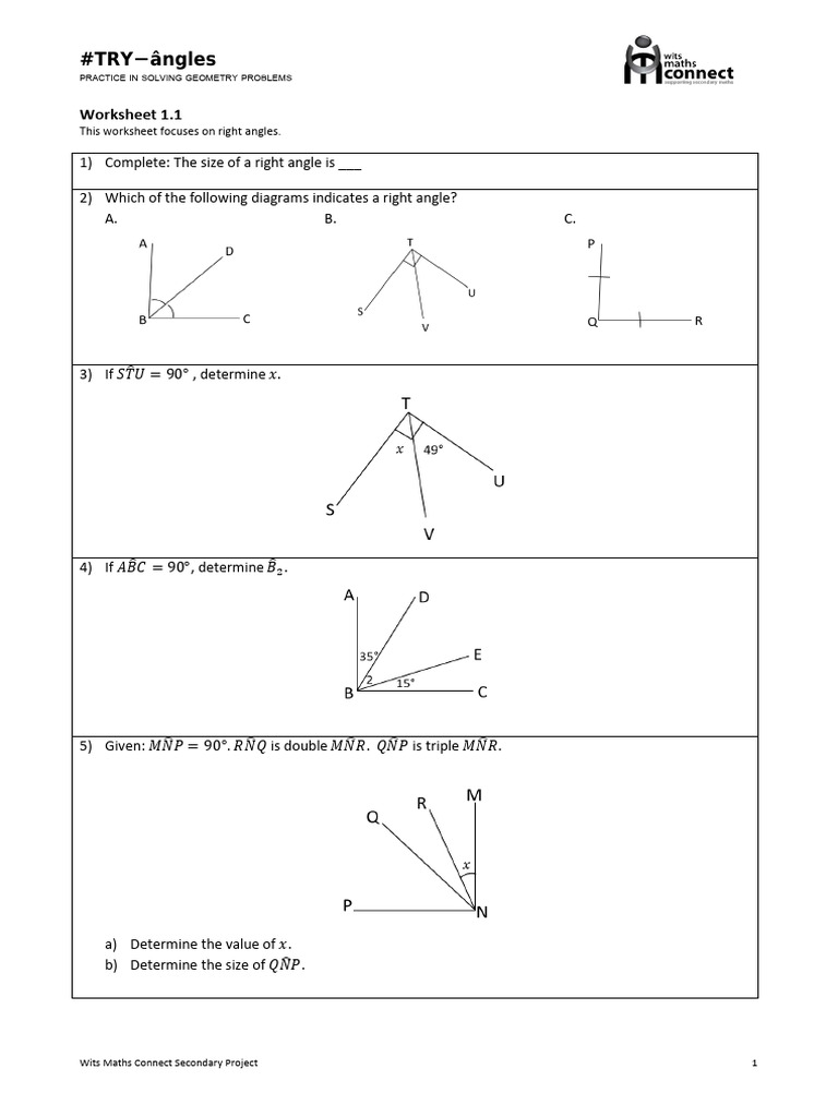 Lines and Angles Test Practise Sheets | PDF | Angle | Geometry