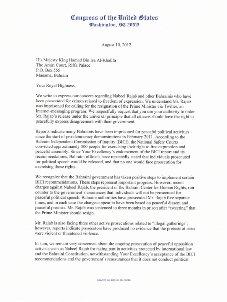 Bahrain Letter 81012 | PDF | Bahrain | Applied Ethics