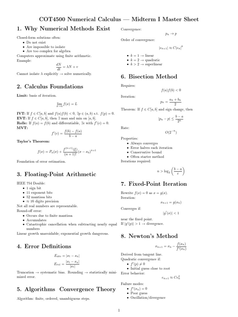 numCalcStudySheet (3) | PDF | Numerical Analysis | Mathematics