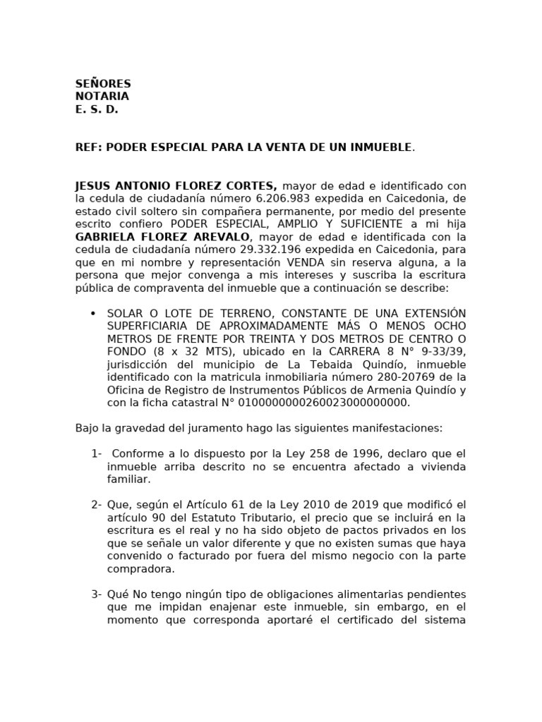 Poder para Venta de Bien Inmueble - Jesus Antonio Florez | PDF