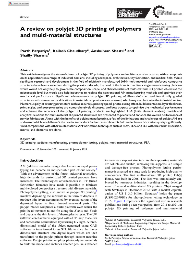 A Review on Polyjet 3D Printing of Polymers and Multi-material ...